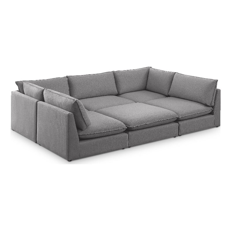 Meridian Furniture Mackenzie Grey Durable Linen Textured Modular Sectional