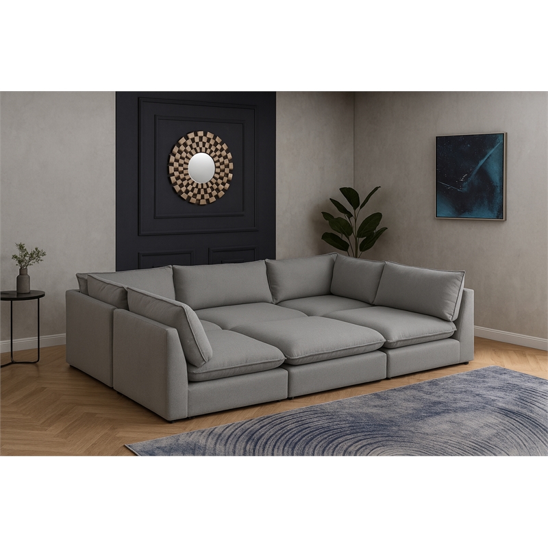 Meridian Furniture Mackenzie Grey Durable Linen Textured Modular Sectional