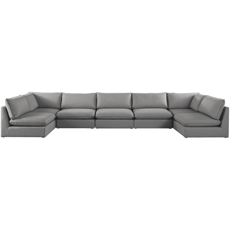 Meridian Furniture Mackenzie Grey Durable Linen Textured Modular Sectional