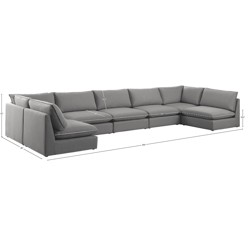 Meridian Furniture Mackenzie Grey Durable Linen Textured Modular Sectional