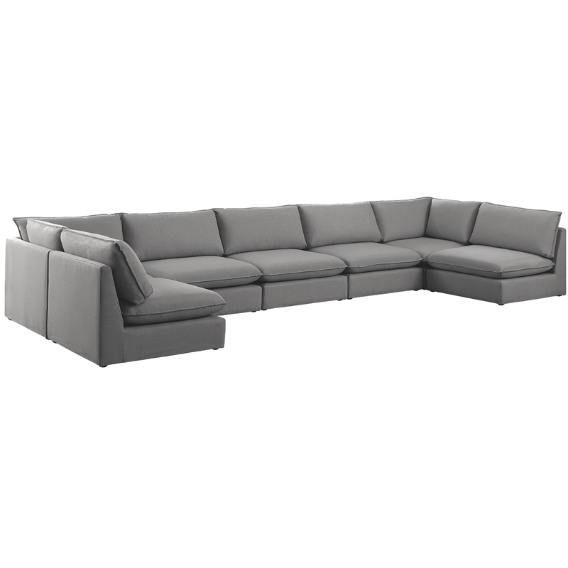 Meridian Furniture Mackenzie Grey Durable Linen Textured Modular Sectional