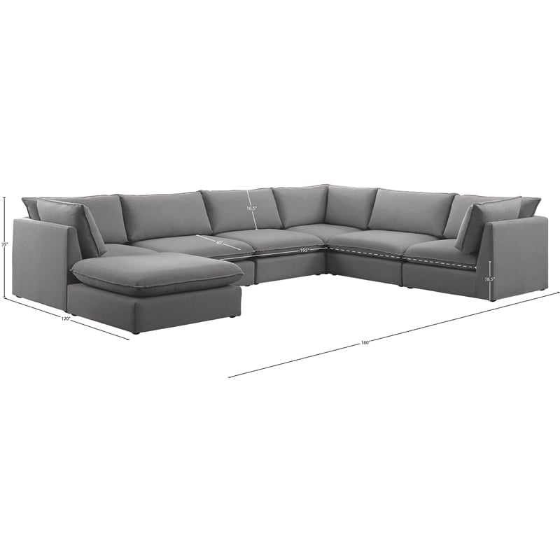 Meridian Furniture Mackenzie Grey Durable Linen Textured Modular Sectional