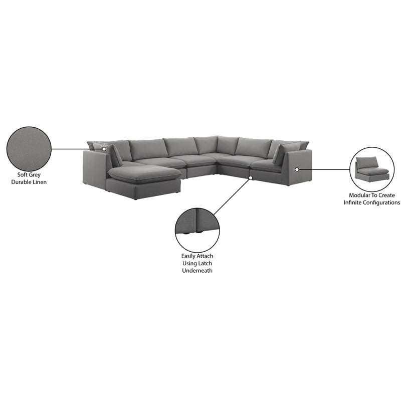 Meridian Furniture Mackenzie Grey Durable Linen Textured Modular Sectional