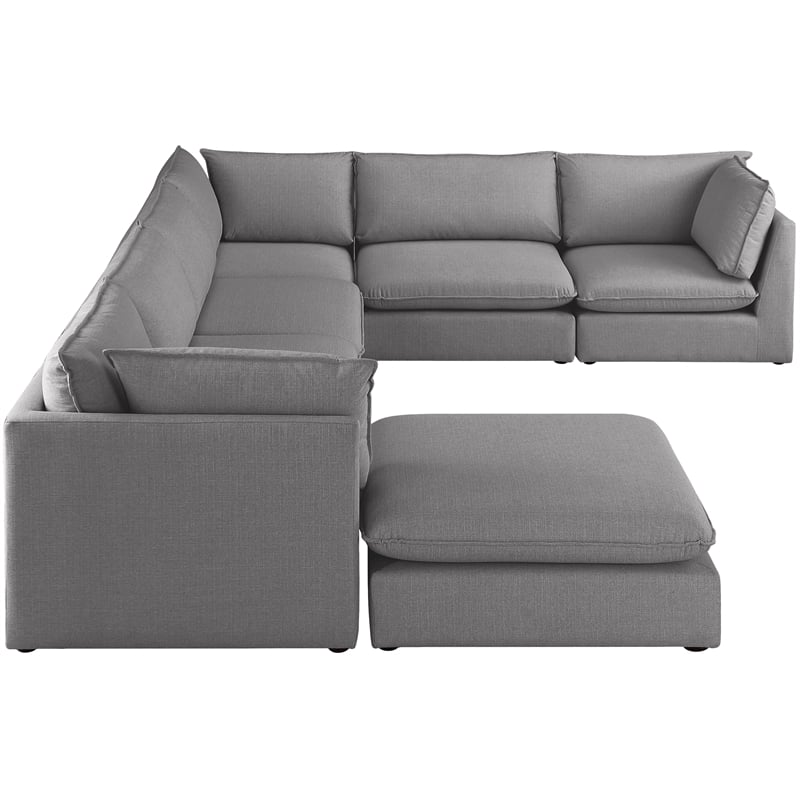 Meridian Furniture Mackenzie Grey Durable Linen Textured Modular Sectional