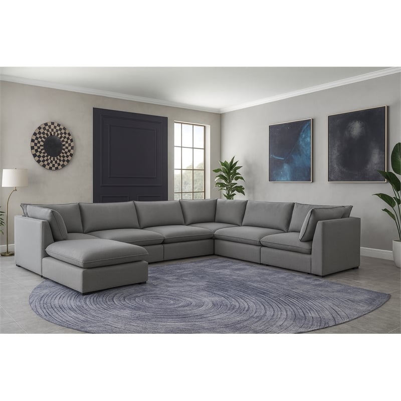 Meridian Furniture Mackenzie Grey Durable Linen Textured Modular Sectional