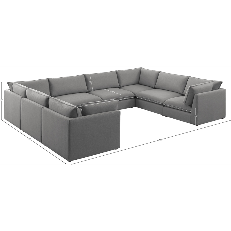 Meridian Furniture Mackenzie Grey Durable Linen Textured Modular Sectional