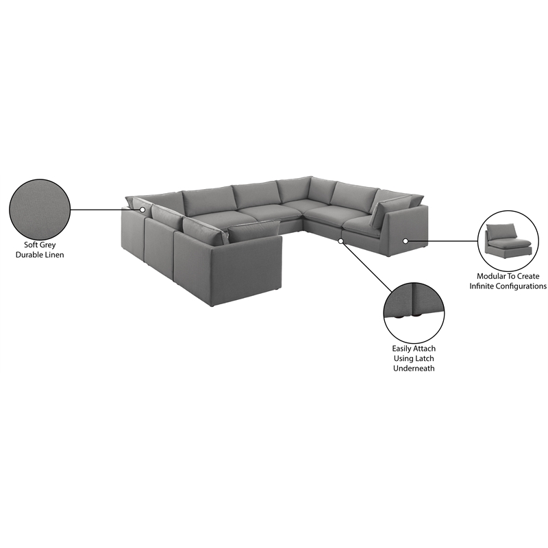 Meridian Furniture Mackenzie Grey Durable Linen Textured Modular Sectional