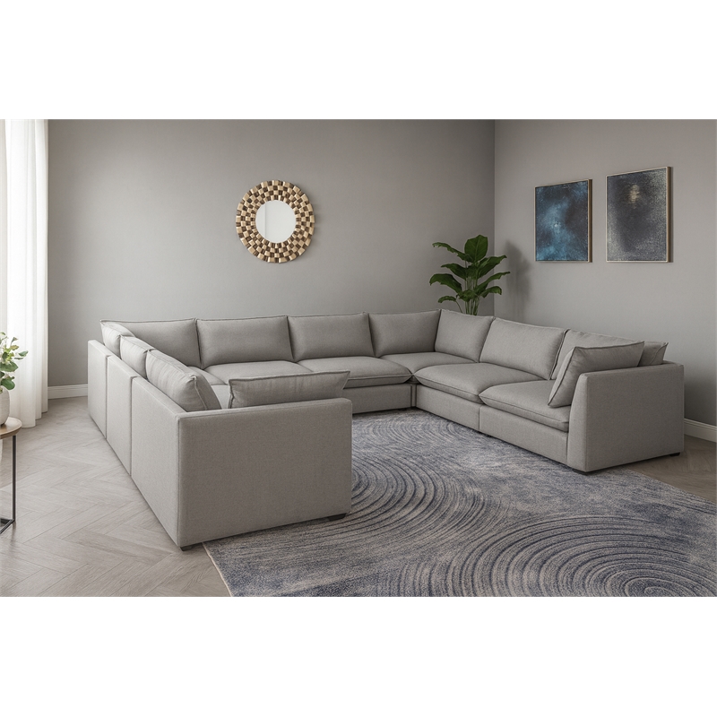 Meridian Furniture Mackenzie Grey Durable Linen Textured Modular Sectional