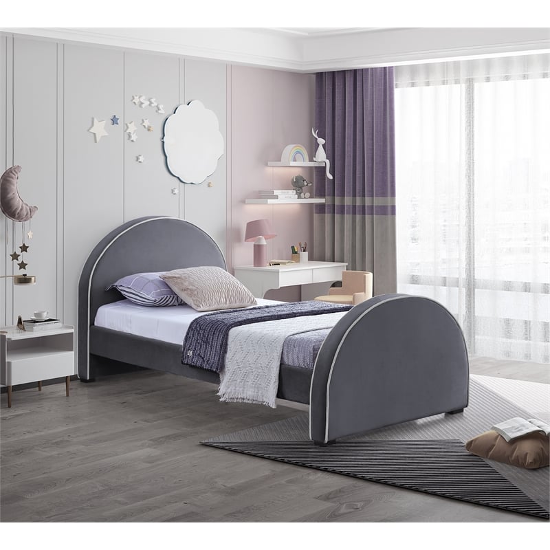 Meridian Furniture Brody Grey Velvet Twin Bed