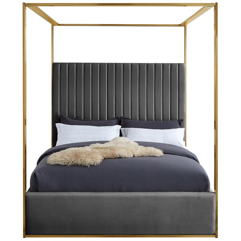 Meridian Furniture Jones Grey Velvet Queen Bed