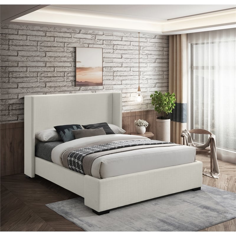 Meridian Furniture Oxford Beige Linen Textured Fabric King Bed