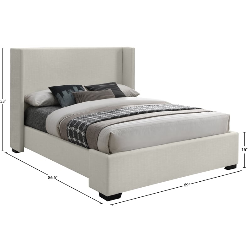 Meridian Furniture Oxford Beige Linen Textured Fabric Queen Bed
