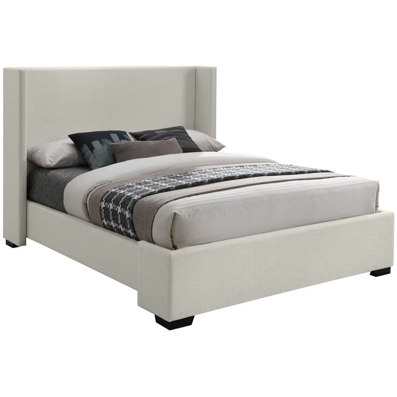 Meridian Furniture Oxford Beige Linen Textured Fabric Queen Bed
