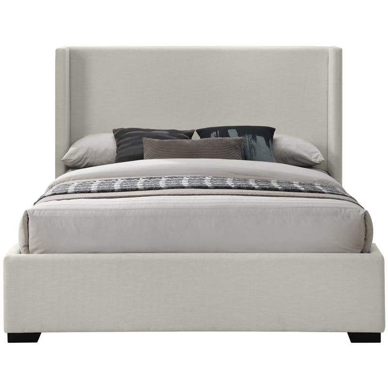 Meridian Furniture Oxford Beige Linen Textured Fabric Queen Bed