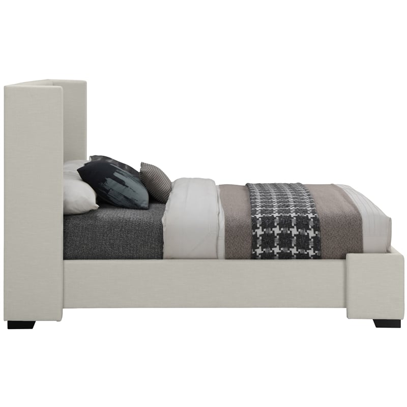 Meridian Furniture Oxford Beige Linen Textured Fabric Queen Bed