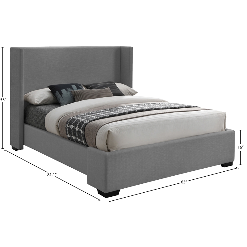Meridian Furniture Oxford Grey Linen Textured Fabric Full Bed