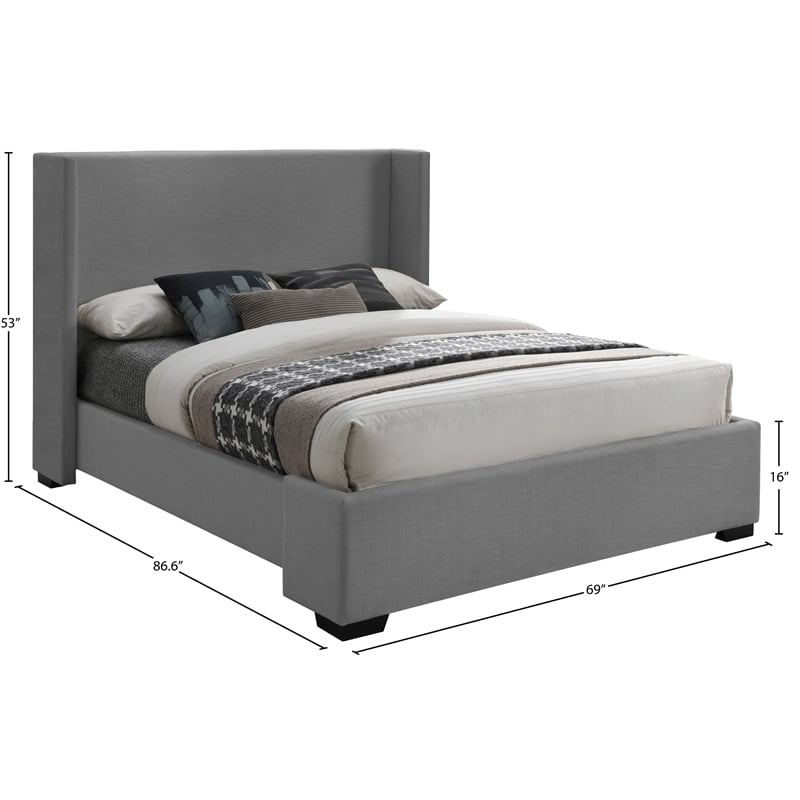 Meridian Furniture Oxford Grey Linen Textured Fabric Queen Bed