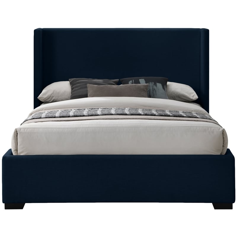 Meridian Furniture Oxford Navy Linen Textured Fabric King Bed