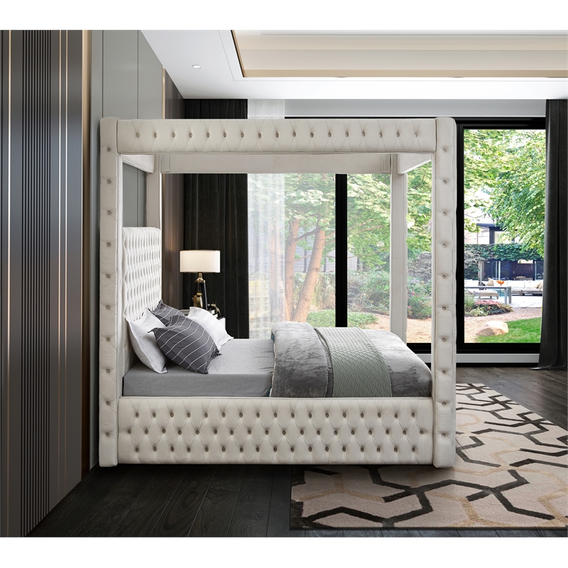 Meridian Furniture Royal Cream Velvet King Bed