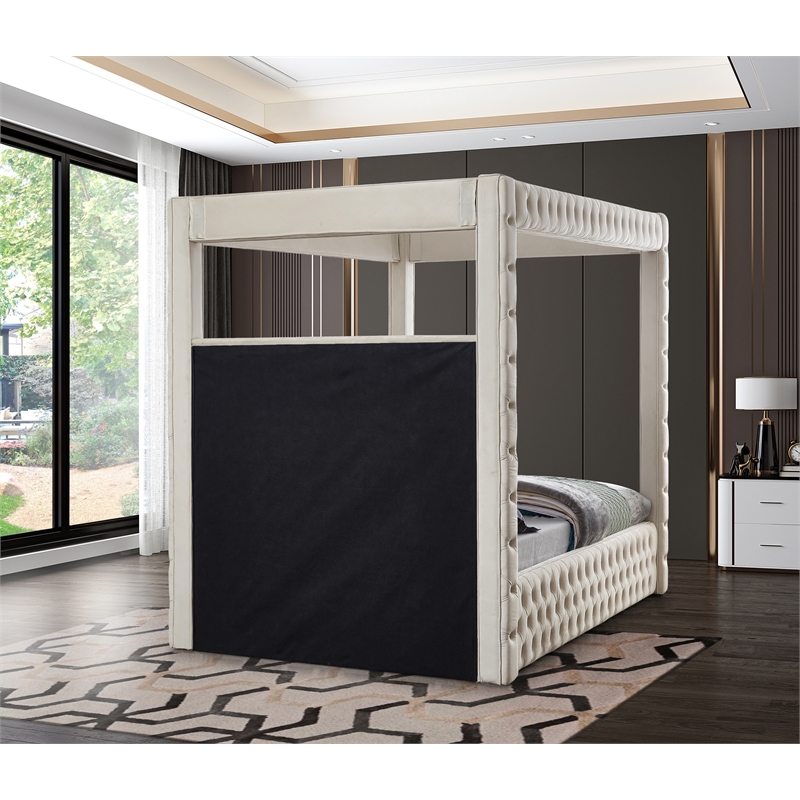 Meridian Furniture Royal Cream Velvet King Bed