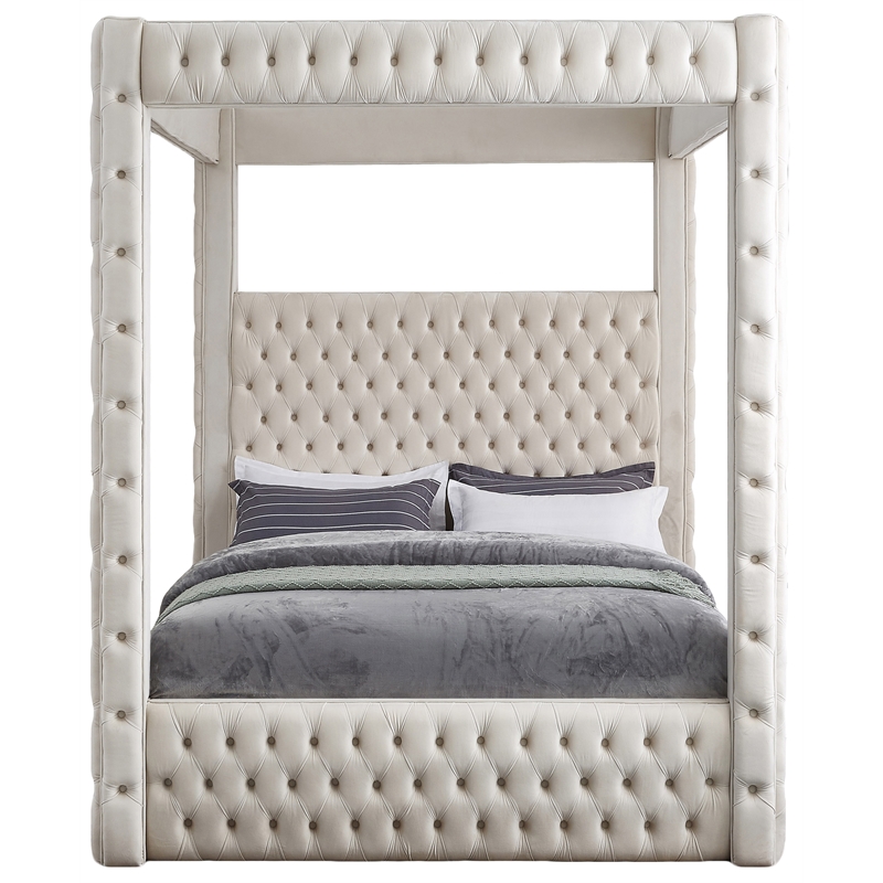 Meridian Furniture Royal Cream Velvet Queen Bed