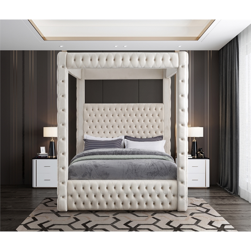 Meridian Furniture Royal Cream Velvet Queen Bed