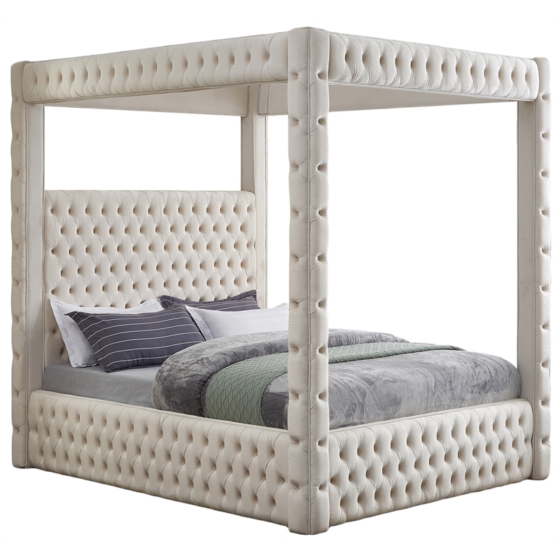 Meridian Furniture Royal Cream Velvet Queen Bed