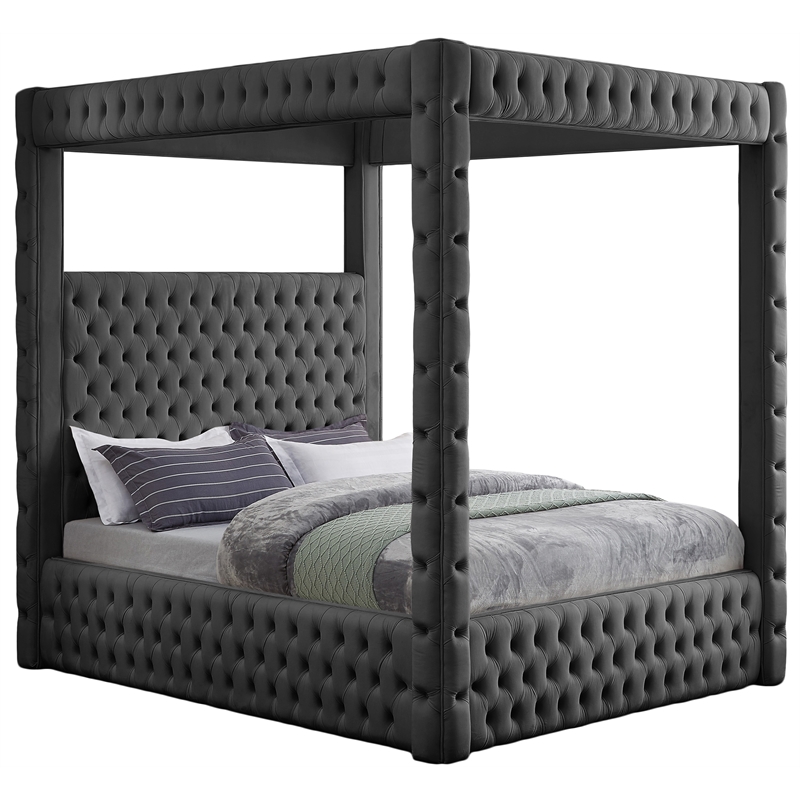 Meridian Furniture Royal Grey Velvet Queen Bed