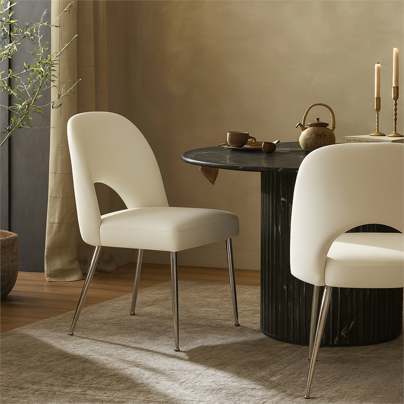 Meridian Furniture Logan Cream Vegan Leather Dining Chair (Set of 2)