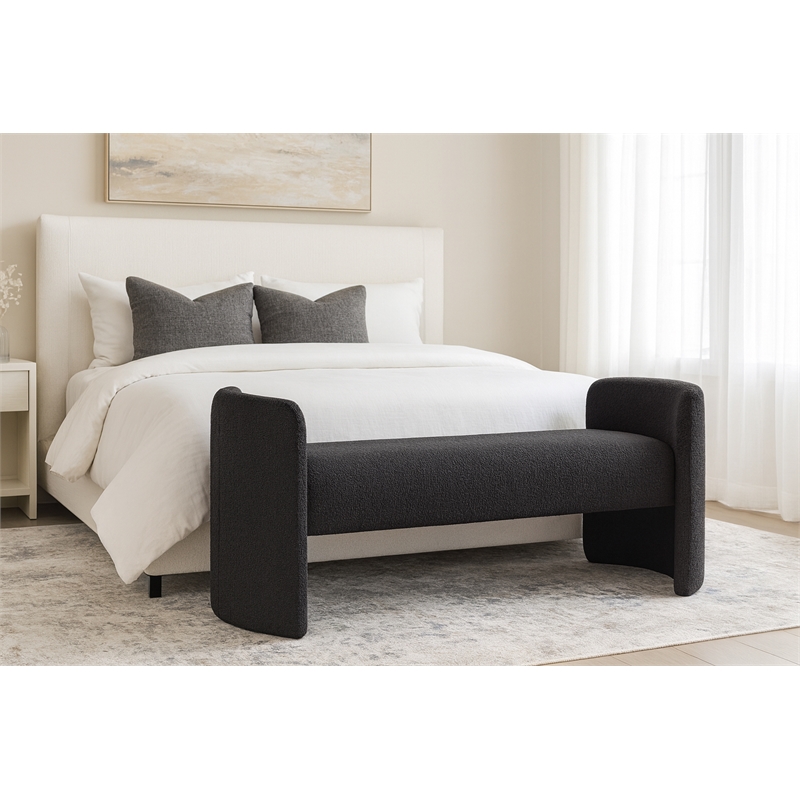 Meridian Furniture Peyton Black Boucle Fabric Bench