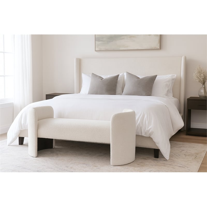 Meridian Furniture Peyton Cream Boucle Fabric Bench