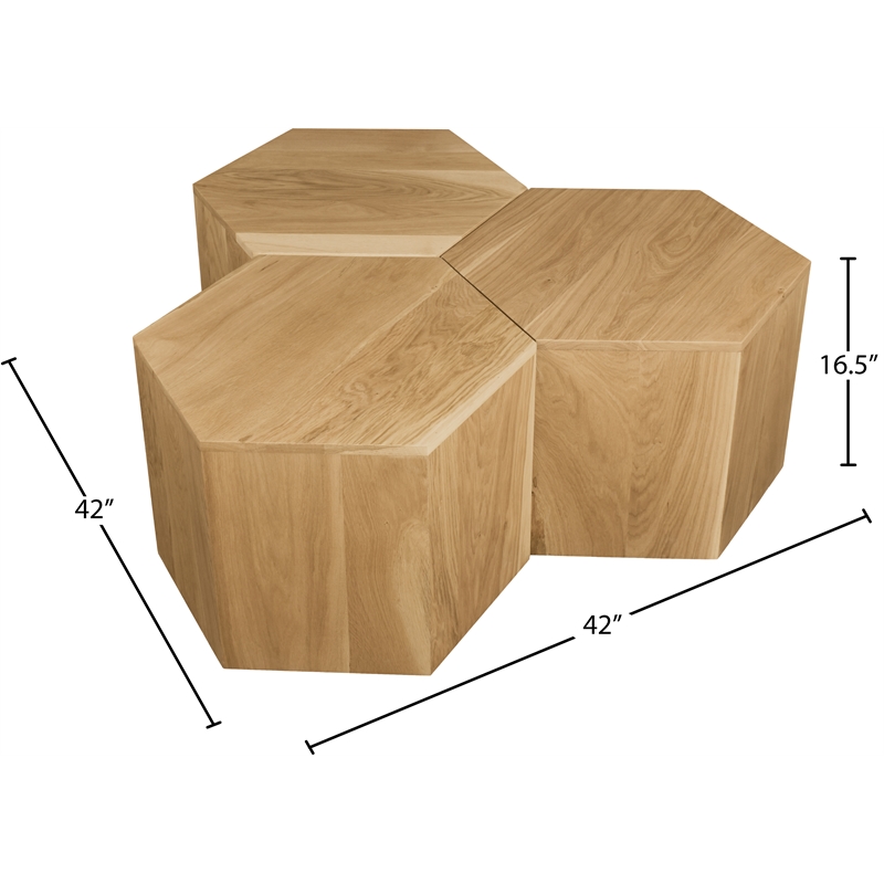 Meridian Furniture Eternal 3-Pc. Natural Oak Wood Coffee Table
