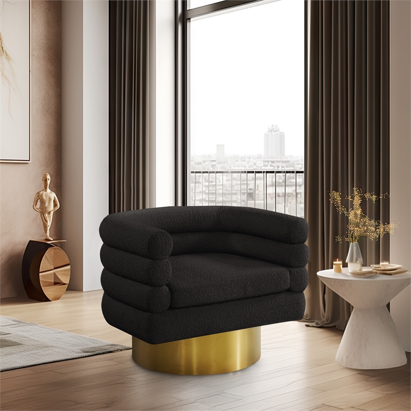 Meridian Furniture Tessa Black Boucle Fabric Swivel Accent Chair