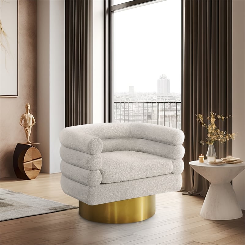 Meridian Furniture Tessa Cream Boucle Fabric Swivel Accent Chair
