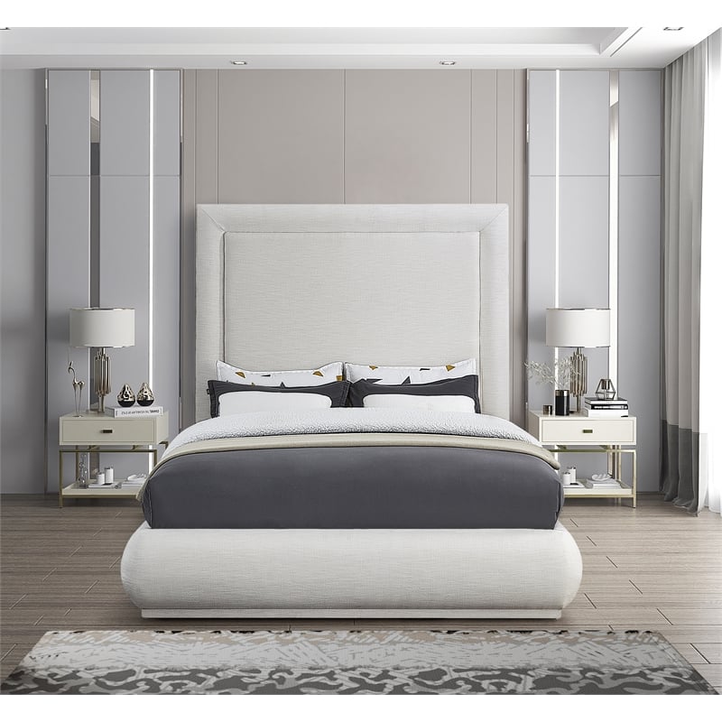 Meridian Furniture Brooke Cream Linen Textured Fabric King Bed