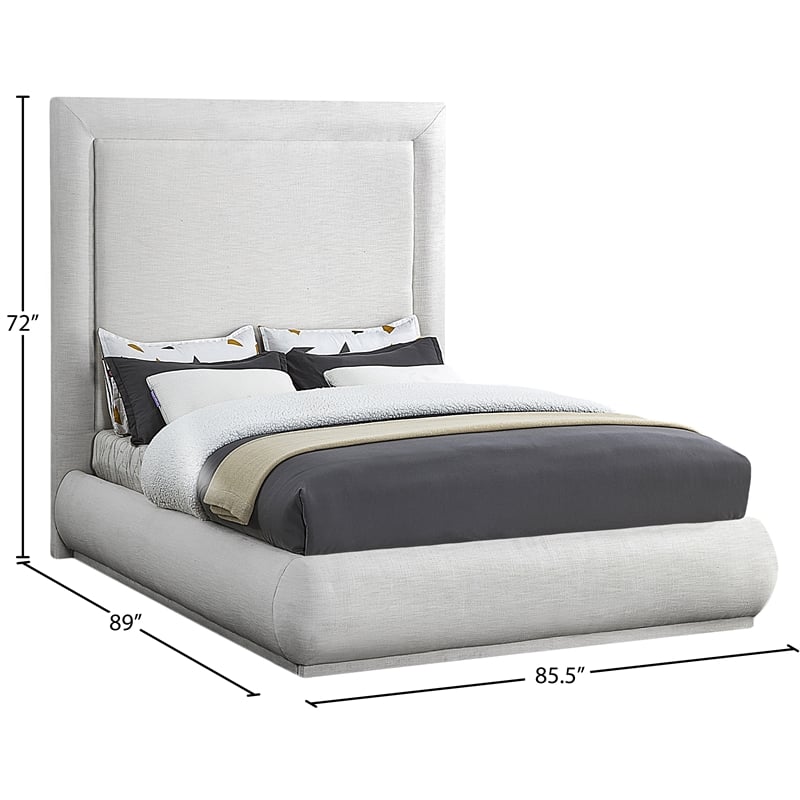 Meridian Furniture Brooke Cream Linen Textured Fabric King Bed