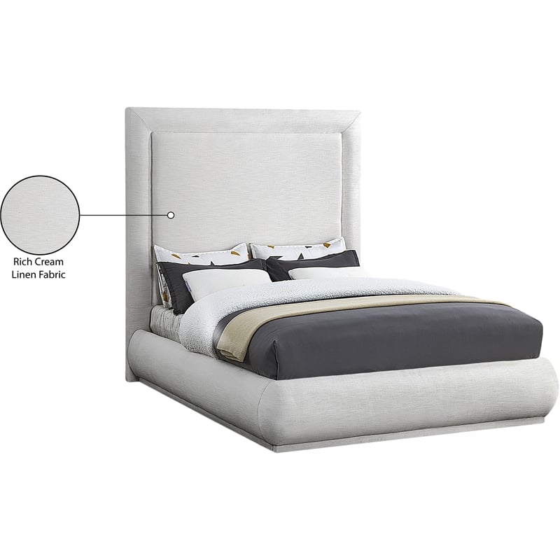 Meridian Furniture Brooke Cream Linen Textured Fabric King Bed