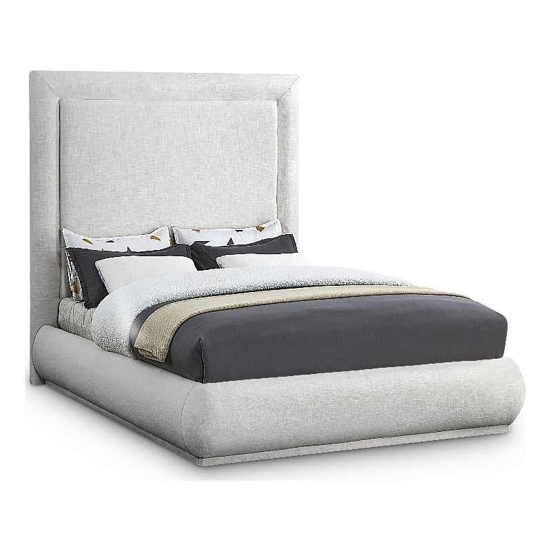 Meridian Furniture Brooke Cream Linen Textured Fabric King Bed