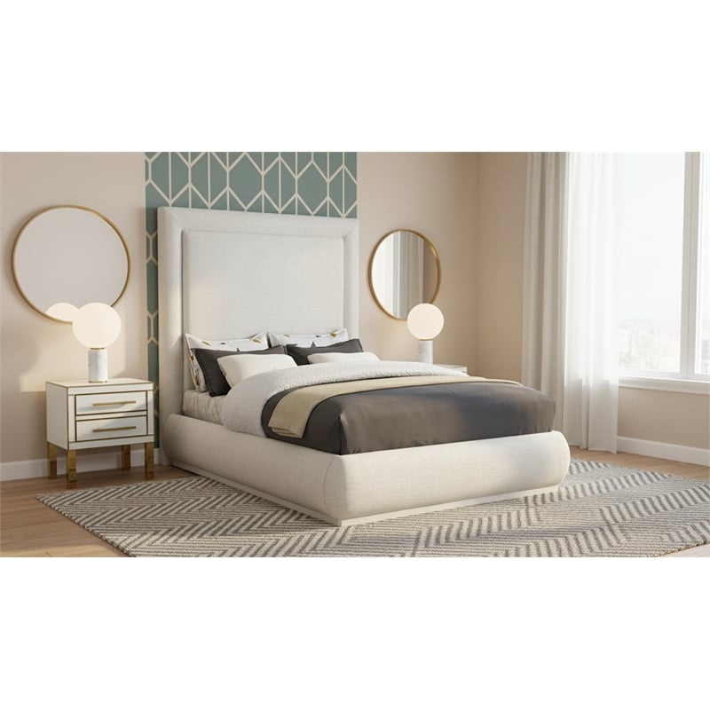 Meridian Furniture Brooke Cream Linen Textured Fabric King Bed