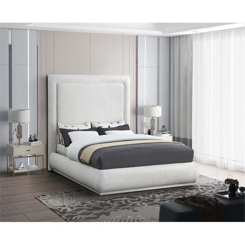 Meridian Furniture Brooke Cream Linen Textured Fabric Queen Bed