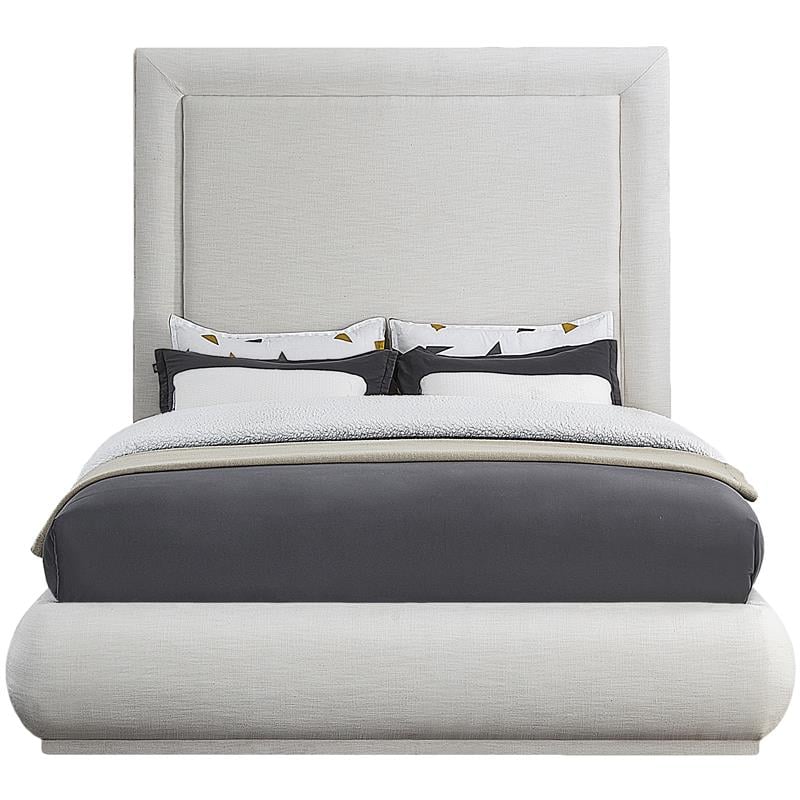 Meridian Furniture Brooke Cream Linen Textured Fabric Queen Bed