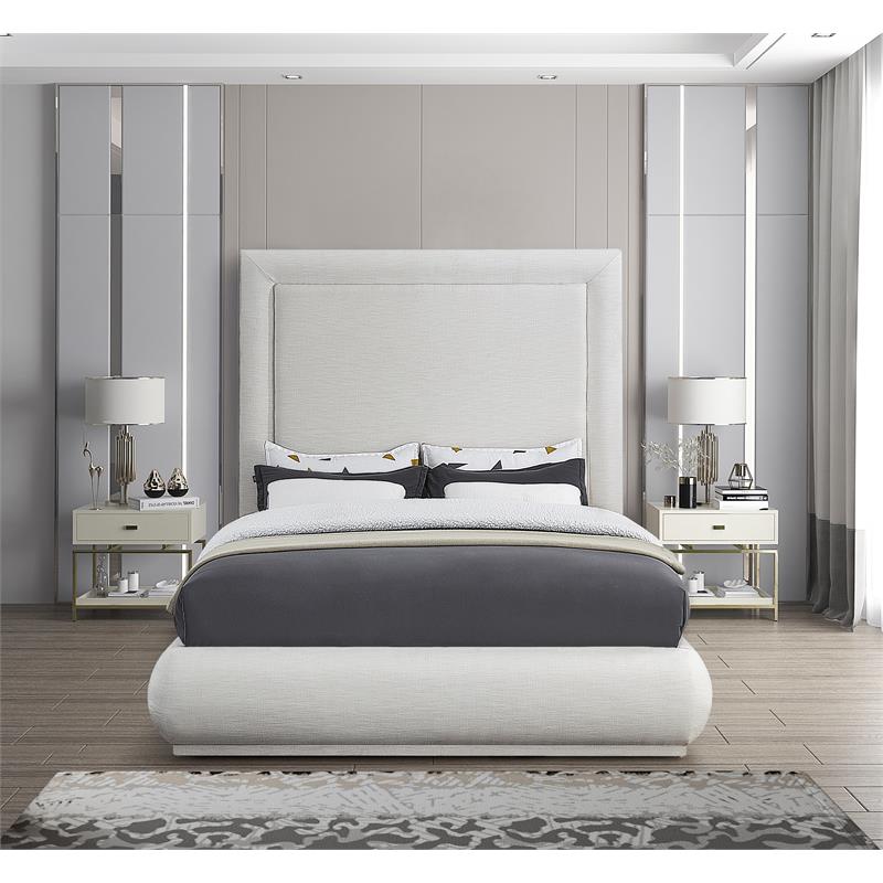 Meridian Furniture Brooke Cream Linen Textured Fabric Queen Bed