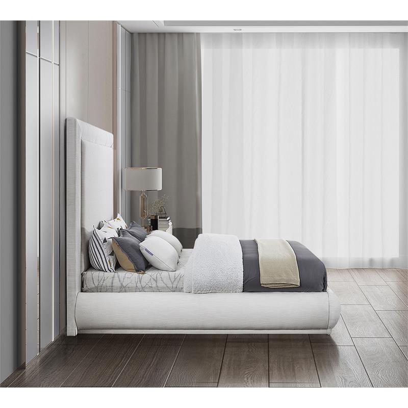 Meridian Furniture Brooke Cream Linen Textured Fabric Queen Bed