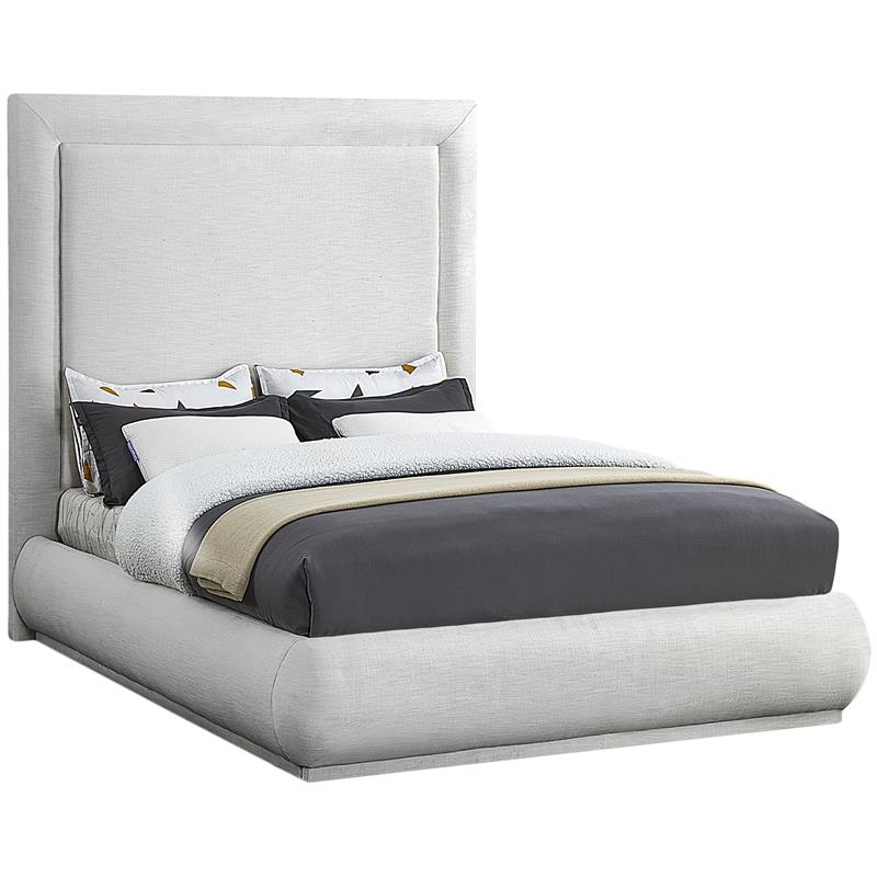 Meridian Furniture Brooke Cream Linen Textured Fabric Queen Bed