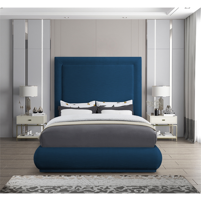 Meridian Furniture Brooke Navy Linen Textured Fabric King Bed