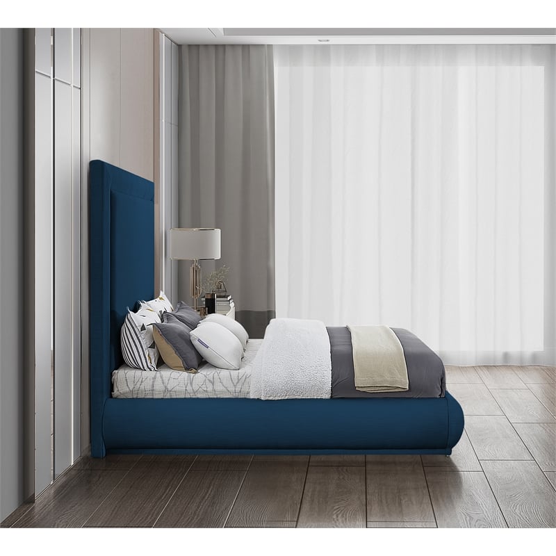 Meridian Furniture Brooke Navy Linen Textured Fabric King Bed