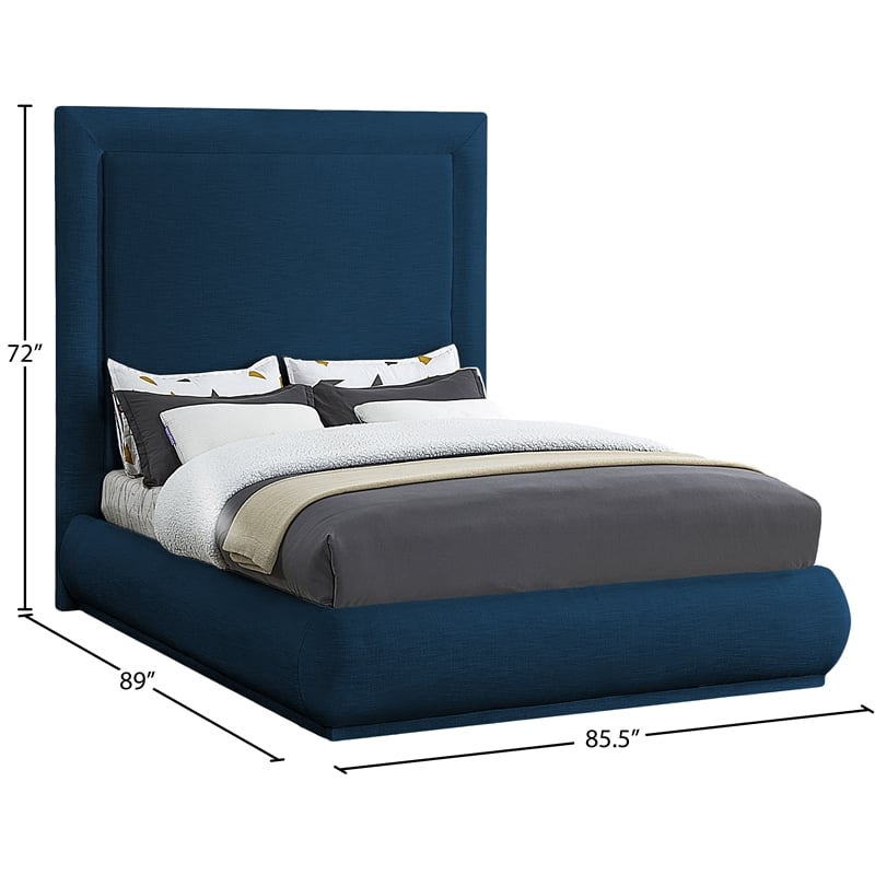 Meridian Furniture Brooke Navy Linen Textured Fabric King Bed