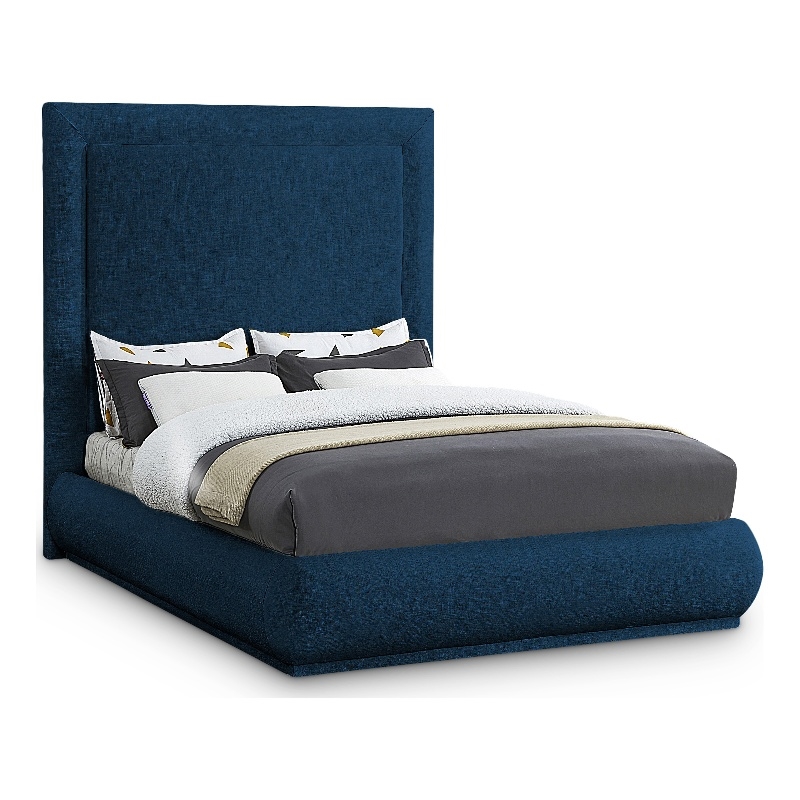 Meridian Furniture Brooke Navy Linen Textured Fabric King Bed