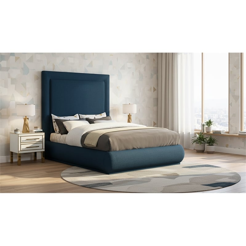 Meridian Furniture Brooke Navy Linen Textured Fabric King Bed