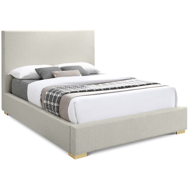 Meridian Furniture Crosby Beige Linen Textured Fabric Queen Bed